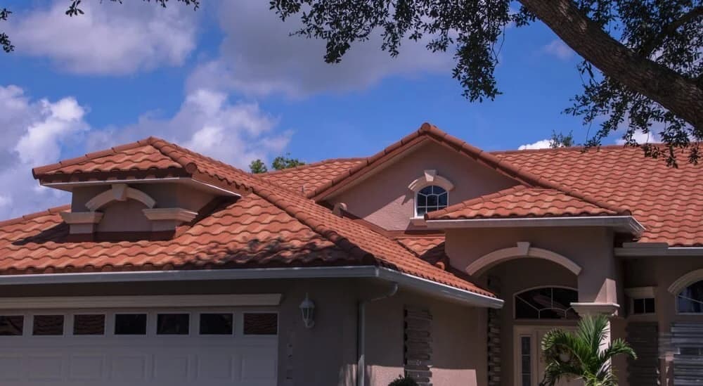 A photo of a recently completed tile roof with the proper precautions against wind damage.